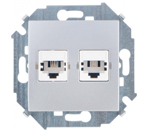 Simon 15 Алюминий Розетка телефонная двойная RJ11, винт. зажим  1591589-033  Simon