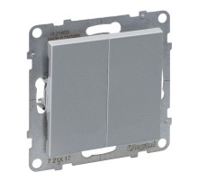 SUNO Выключатель без фиксации (кнопка) 2-клавишный 6А 250В. Безвинтовые зажимы. Цвет "Алюминий"  721317  Legrand