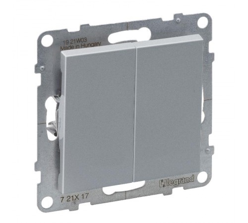 SUNO Выключатель без фиксации (кнопка) 2-клавишный 6А 250В. Безвинтовые зажимы. Цвет "Алюминий"  721317  Legrand