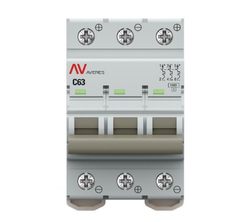 Выключатель автоматический AV-10 DC 3P 63A (C) 10kA  AVERES mcb10-DC-3-63C-av EKF