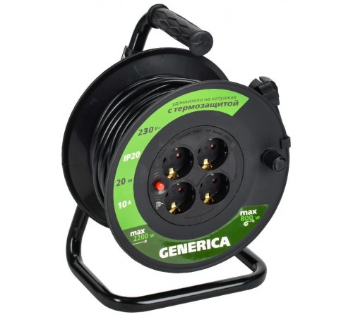 Катушка УК20 с т/з 4 места 2P+PE/20м 3х1,0мм2  WKP10-10-04-20-G  GENERICA