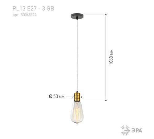 Светильник накладной подсветка PL13 E27 - 3 GB , цоколь Е27, провод 1 м, цвет медь (60/360)  Б0048524  ЭРА