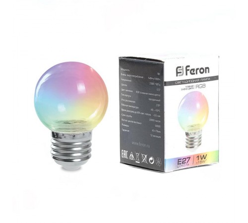 Лампа светодиодная, (3W) 230V E27 RGB G60, LB-371 прозрачный быстрая смена цвета  38130  FERON
