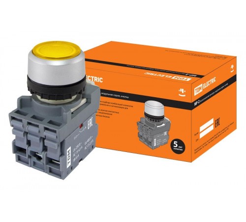 Кнопка с фиксацией MP2-21Y(LED) в сборе d22мм/24В 1з+1р желтая  SQ0747-0027  TDM