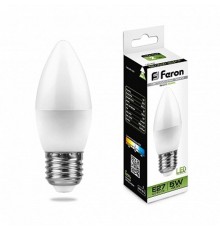 Лампа светодиодная LB-72 (5W) 230V E27 4000K свеча  25765  FERON