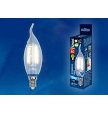 Лампа светодиодная LED-CW35-6W/WW/E14/FR PLS02WH LED. "свеча на ветру", мат.. Серия Sky. 3000К .  UL-00000306  Uniel