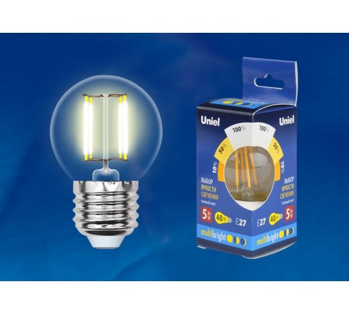 Лампа светодиодная LED-G45-5W/WW/E27/CL/MB GLM10TR LED. "шар", прозр Серия Multibright. 3000K 100-50-10 .  UL-00002370  Uniel