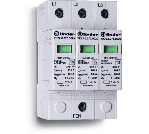 Устройство защиты от импульсных перенапряжений УЗИП тип 2 (3 варистора) для фотогальванических систем 1500В DC; модульный,  7P2395000015  Finder