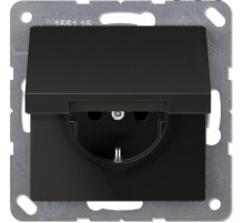 Розетка SCHUKO® с крышкой; автоматический зажим; термопласт; черный матовый  EP1420KLSWM  Jung