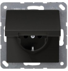 Розетка SCHUKO® с крышкой; автоматический зажим; термопласт; черный матовый  EP1420KLSWM  Jung