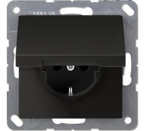 Розетка SCHUKO® с крышкой; автоматический зажим; термопласт; черный матовый  EP1420KLSWM  Jung