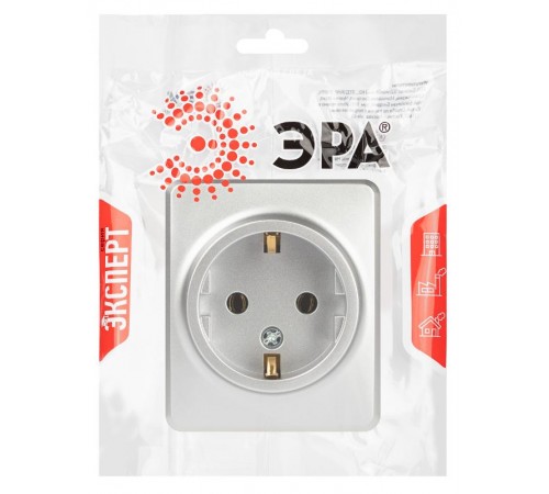 Розетка ЭРА Эксперт 11-2203-03 2P+E Schuko IP20 16A-250В ОУ Алюминий  Б0063020  ЭРА