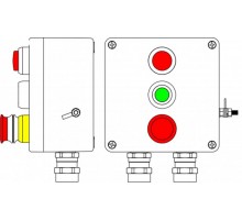 Ex пост управления из GRP Аварийная кнопка красная, 1NC/1NO -1 шт.; Кнопка зеленая, 1NC/1NO-1 шт.; Лампа красная 20V-250V -1 шт.; С: ввод D5,5-13мм по