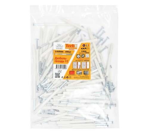 Дюбель-гвоздь YZ потайн. манжета нейлон 6x80 (100 шт)- пакет  147489  Tecfi