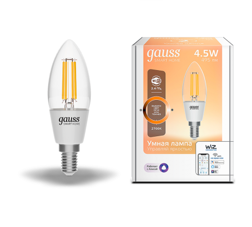 Лампа светодиодная филаментная Smart Home DIM E14 C35 4,5 Вт 1/10/40  1230112  Gauss