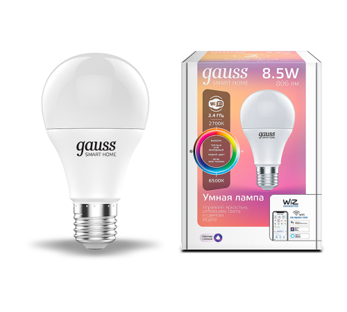 Лампа Светодиодная Smart Home RGBW E27 A60 8.5 Вт 2700-6500K 1/10/100  1170112  Gauss
