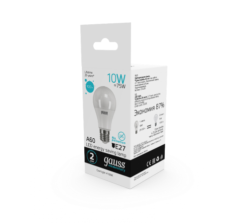 Лампа светодиодная LED 10Вт E27 220В 4100К Elementary A60  23220  Gauss