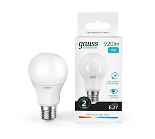 Лампа светодиодная LED 10Вт E27 220В 4100К Elementary A60  23220  Gauss