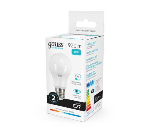 Лампа светодиодная LED 10Вт E27 220В 4100К Elementary A60  23220  Gauss