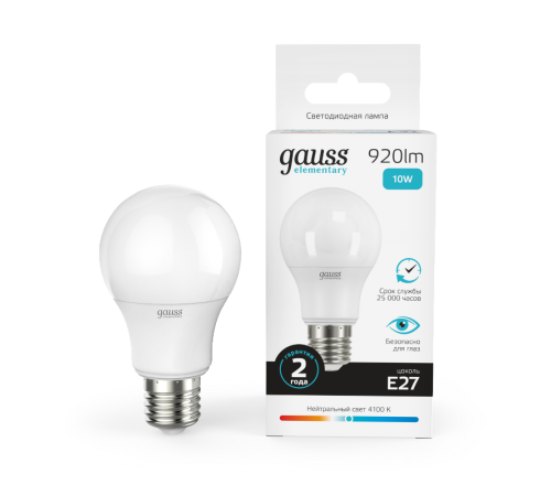 Лампа светодиодная LED 10Вт E27 220В 4100К Elementary A60  23220  Gauss