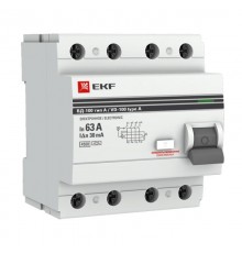 Выключатель дифференциальный (УЗО) ВД-100 4п 63А 30мА (тип А, электронный) PROximа  elcb-4-63-30-e-А-pro  EKF (замена - E1046MA6330)