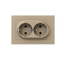 Механизм розетки двойной, 16А, с заземлением, без шторок, с рамкой, шампань Эпика  UP1-SOC-210 EKF