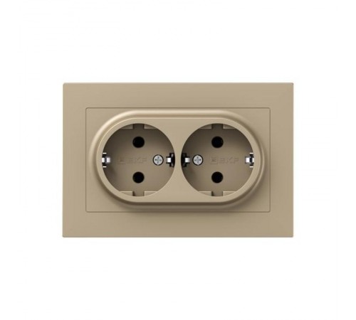 Механизм розетки двойной, 16А, с заземлением, без шторок, с рамкой, шампань Эпика  UP1-SOC-210 EKF