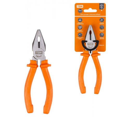 Пассатижи (плоскогубцы), с пластиковыми рукоятками, углеродистая сталь, 160 мм, серия "Гранит"  SQ1009-0101  TDM