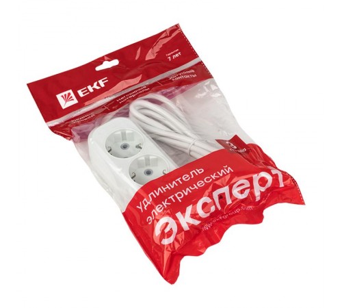 Удлинитель "Эксперт"  3 гнезда 2 метра 16А/3,5кВт с заземлением ПВС 3х1 EKF PROxima  UBA16-310-3-02  EKF