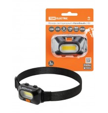 Фонарь светодиодный "Налобный" 2 Вт COB, 120 лм, бат. 3*AAA  SQ0350-0072  TDM