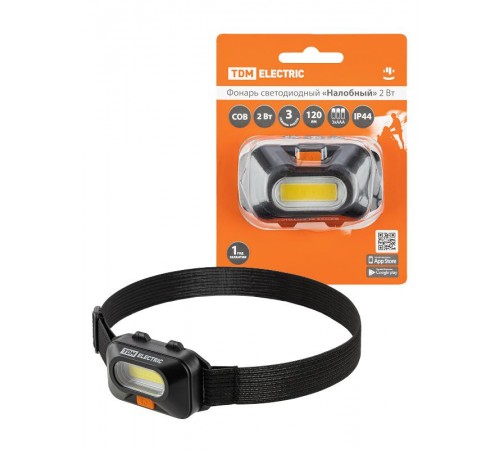 Фонарь светодиодный "Налобный" 2 Вт COB, 120 лм, бат. 3*AAA  SQ0350-0072  TDM