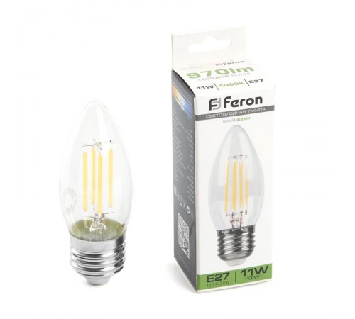 Лампа светодиодная, (11W) 230V E27 4000K прозрачная, LB-713  38273  FERON