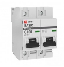 Выключатель автоматический двухполюсный 2P 100А (C) 10kA ВА 47-100 EKF Basic  mcb47100-2-100C-bas  EKF