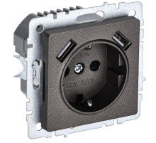 BRITE Розетка с заземлением со шторками 16А с USB A+A 2,1А РЮш10-1-БрТБ темная бронза  BR-R14-16-U21-D21-K45  IEK