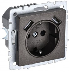 BRITE Розетка с заземлением со шторками 16А с USB A+A 2,1А РЮш10-1-БрТБ темная бронза  BR-R14-16-U21-D21-K45  IEK