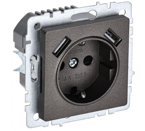 BRITE Розетка с заземлением со шторками 16А с USB A+A 2,1А РЮш10-1-БрТБ темная бронза  BR-R14-16-U21-D21-K45  IEK