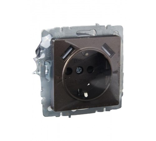 BRITE Розетка с заземлением со шторками 16А с USB A+A 2,1А РЮш10-1-БрТБ темная бронза  BR-R14-16-U21-D21-K45  IEK
