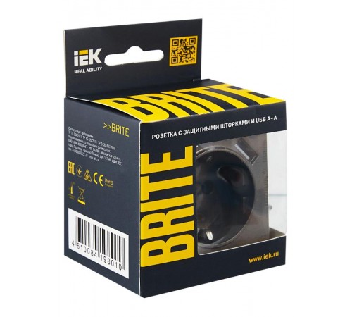 BRITE Розетка с заземлением со шторками 16А с USB A+A 2,1А РЮш10-1-БрТБ темная бронза  BR-R14-16-U21-D21-K45  IEK