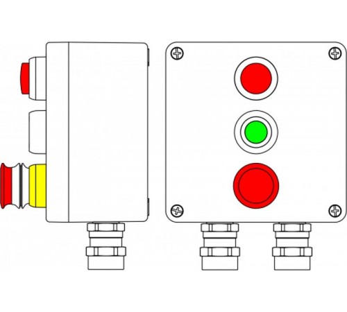 Пост управления из алюминия Аварийная кнопка красная, 1NC/1NO -1 шт.; Кнопка Зелен,1NC/1NO -1 шт; Лампа 20V-250V -1 шт 2201.171.19.00B  DKC