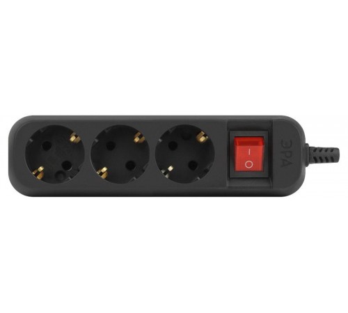 Колодка ЭРА KX-3es-B 3 розетки с заземлением с выключателем черная   Б0061723  ЭРА