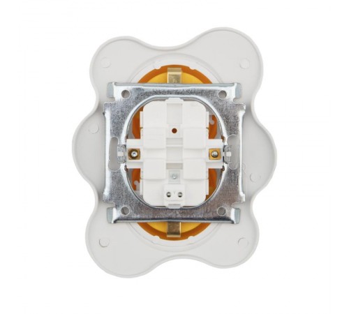 Розетка двойная HAPPY Яичница скрытой установки, с заземлением и защитными шторками, желтая/белая  KR-78-0632  Kranz