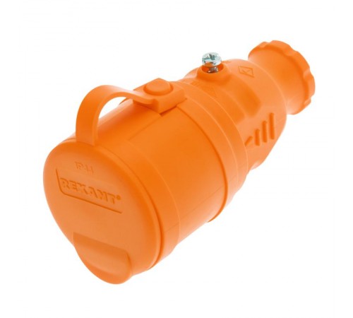 Розетка переносная влагозащищенная с крышкой, с/з, 16 А, IP44, каучук оранжевая  111-123  REXANT
