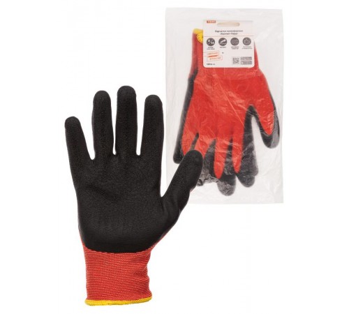 Перчатки полиэфирные "Контакт-Хард", рельефное латексное покрытие, 8, 15 кл., 56-57 г, 1 пара,  SQ1016-0319  TDM