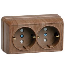 ОКТАВА дуб Розетка 2-местная О/У с/з со шторками 16А РСш22-3-ОД  ERO24-K04-16-DC  GENERICA