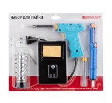 Набор для пайки (паяльник импульсный 30/70 Вт, оловоотсос, подставка, припой)  12-0164  REXANT