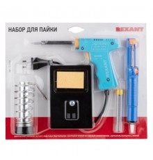 Набор для пайки (паяльник импульсный 30/70 Вт, оловоотсос, подставка, припой)  12-0164  REXANT