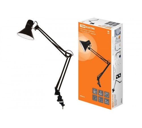Светильник настольный струбцина 40Вт КЛЛ Е27 черный  SQ0337-0028  TDM