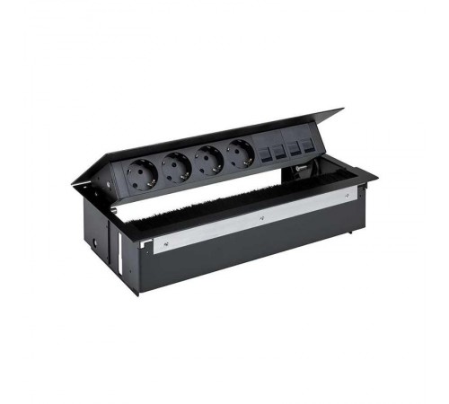 Врезной x6 розеточный блок, щетка, 4x2P+E, 4хRJ45, черный, S400  44604040-138  Simon