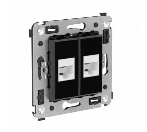 Телефонная розетка RJ-12 без шторки в стену двойная, "Avanti", "Черный квадрат"  4402614  DKC