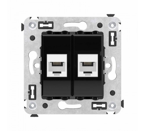 Телефонная розетка RJ-12 без шторки в стену двойная, "Avanti", "Черный квадрат"  4402614  DKC